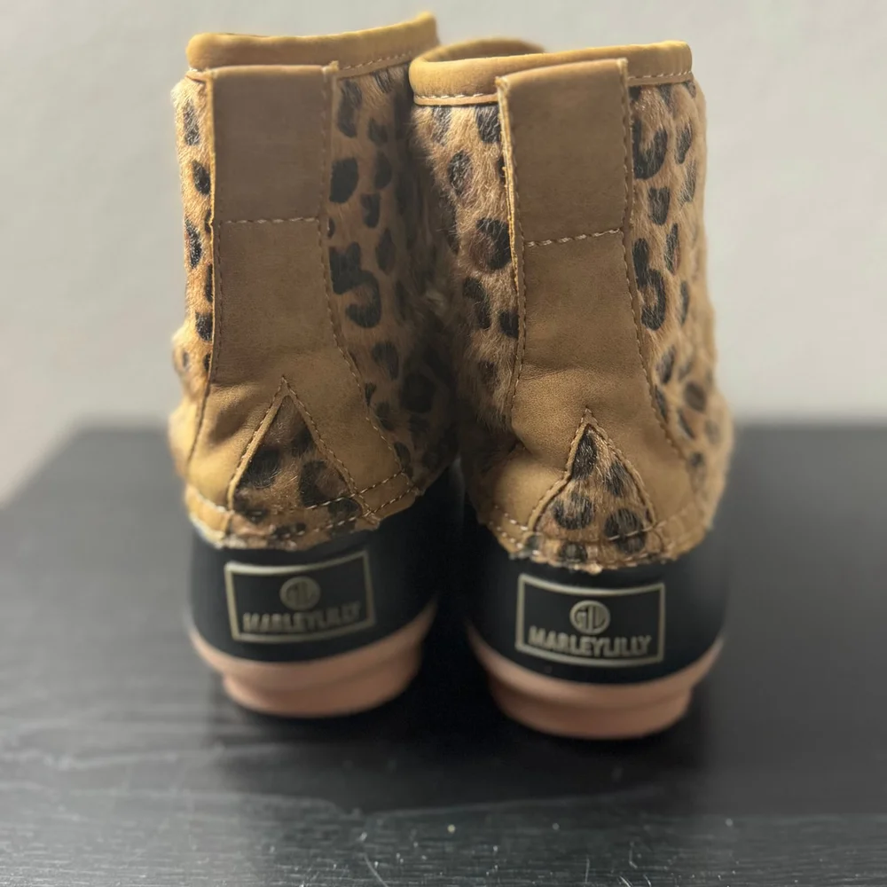 Marleylilly Girls 4 Black Brown Faux Winter Rain Monogrammed Leopard Duck Boots